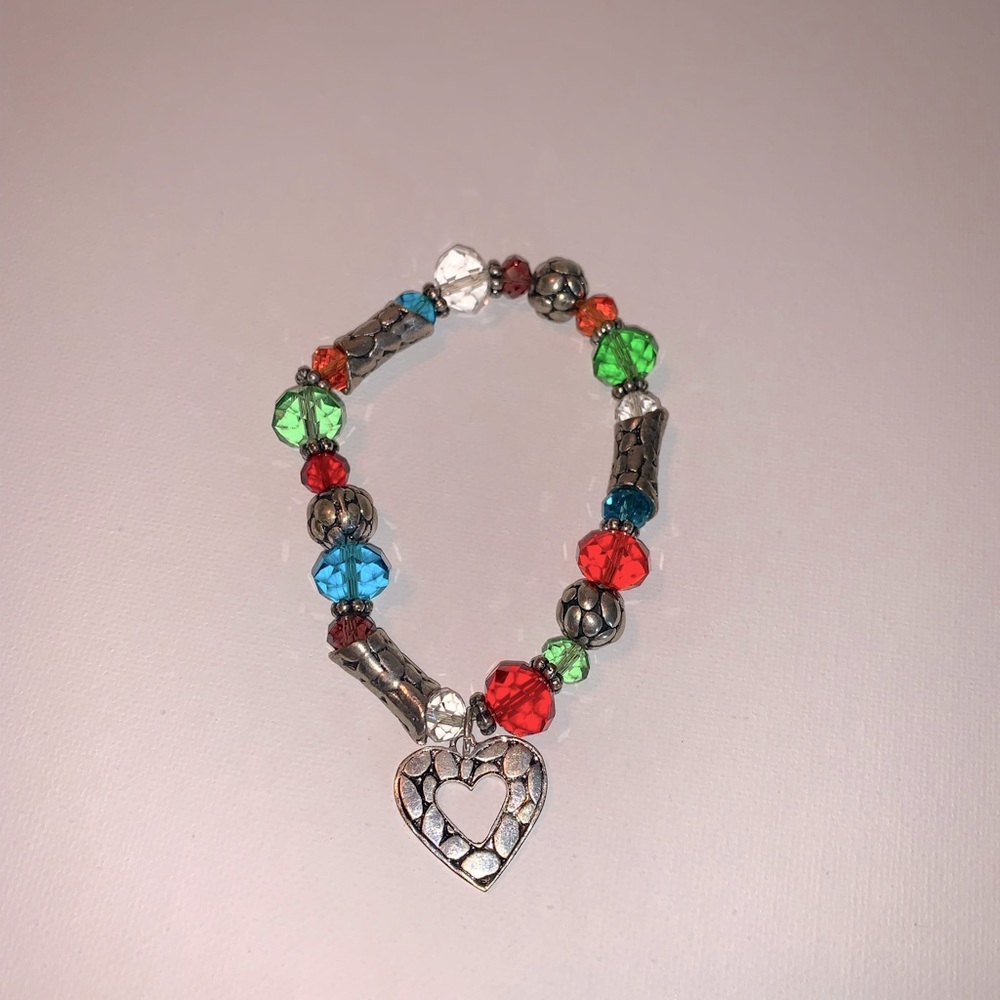 Multi colored beaded bracelet with heart charm